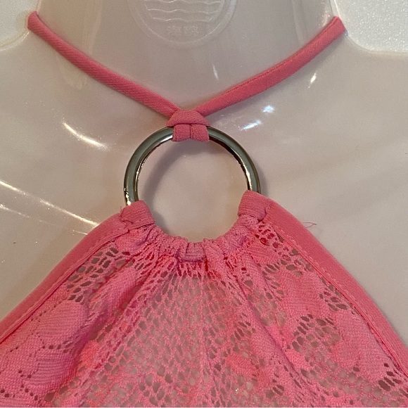 Sirens Pink Floral Lace Mesh Halter Top Mini Dress Size S - Picture 7 of 16